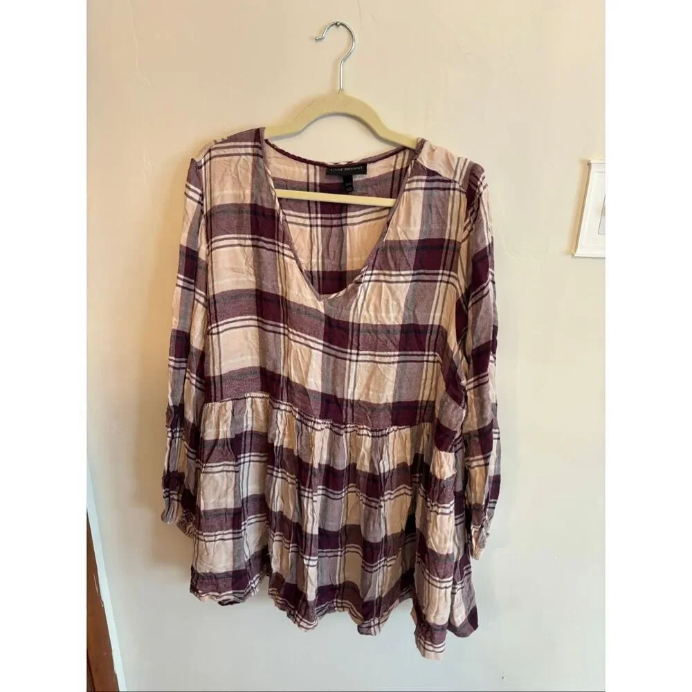 Lane Bryant V Neck Plaid Flannel Long Sleeve Women SZ 22/24 - Picture 6 of 7